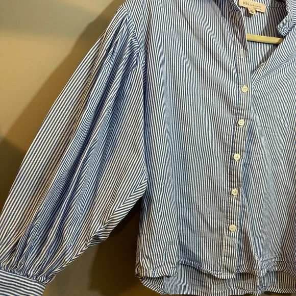 Philosophy brand blue and white striped button-down shirt w/puff sleeves Small - Picture 3 of 8